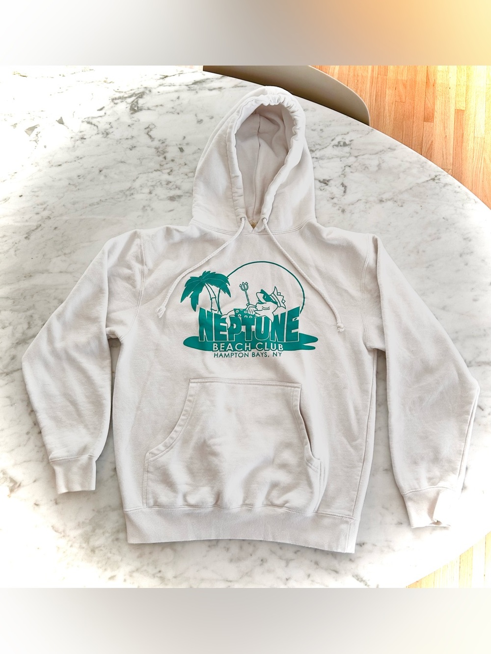 Hamptons Neptune Beach Club white hoodie- Hampton Bays, NY